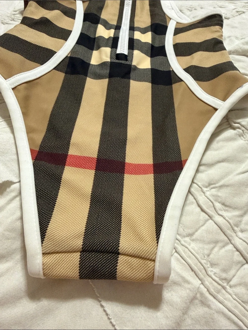 Burberry Beige, Black & Red Check High-Neck Kids One-Piece Swimsuit - Picture 3 of 6